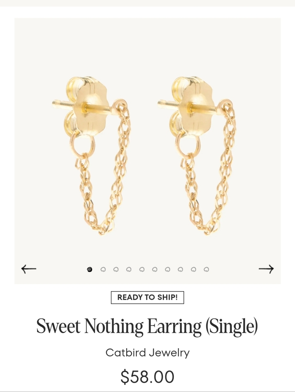 Catbird Sweet Nothing Chain Earrings (Pair) - Yellow Gold Solid